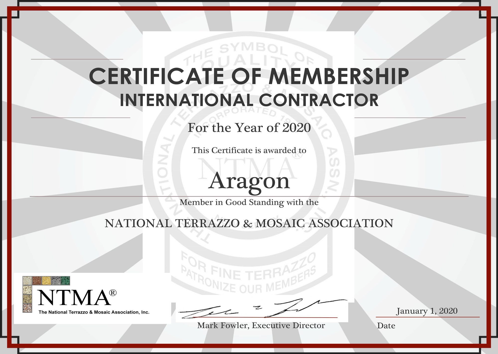 Primul Membru International al National Terrazzo & Mosaic Association SUA (ntma.com)