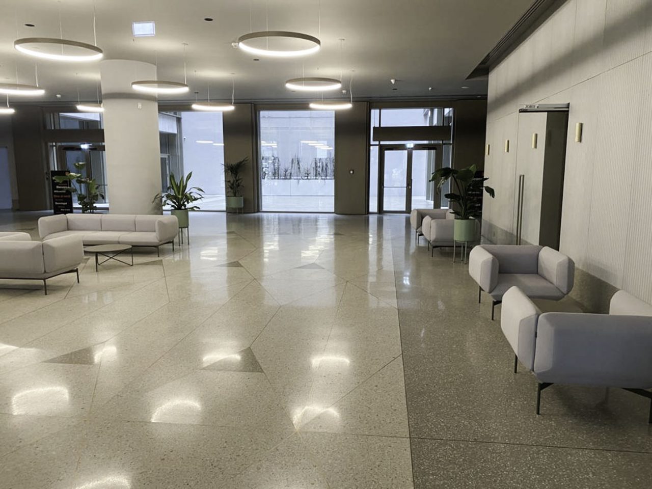 terrazzo flooring at the tandem office building